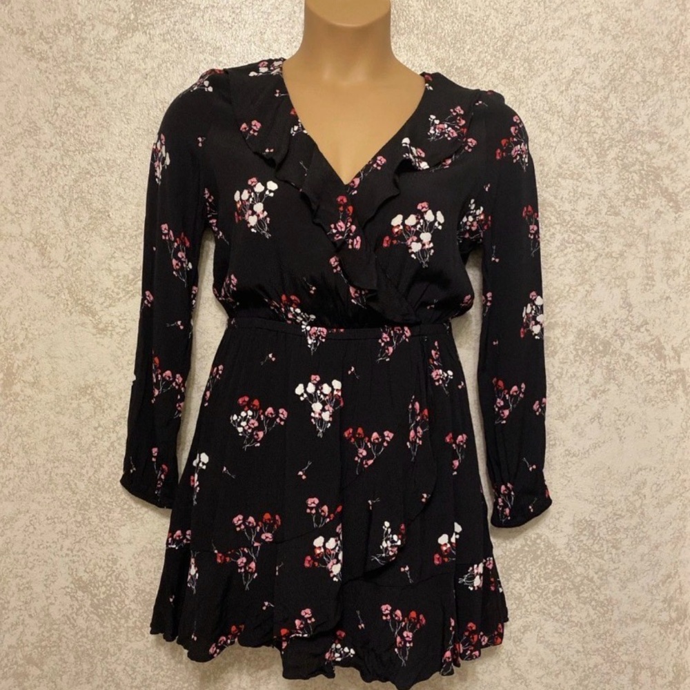 Express Black and Pink Floral Long Sleeve Dress